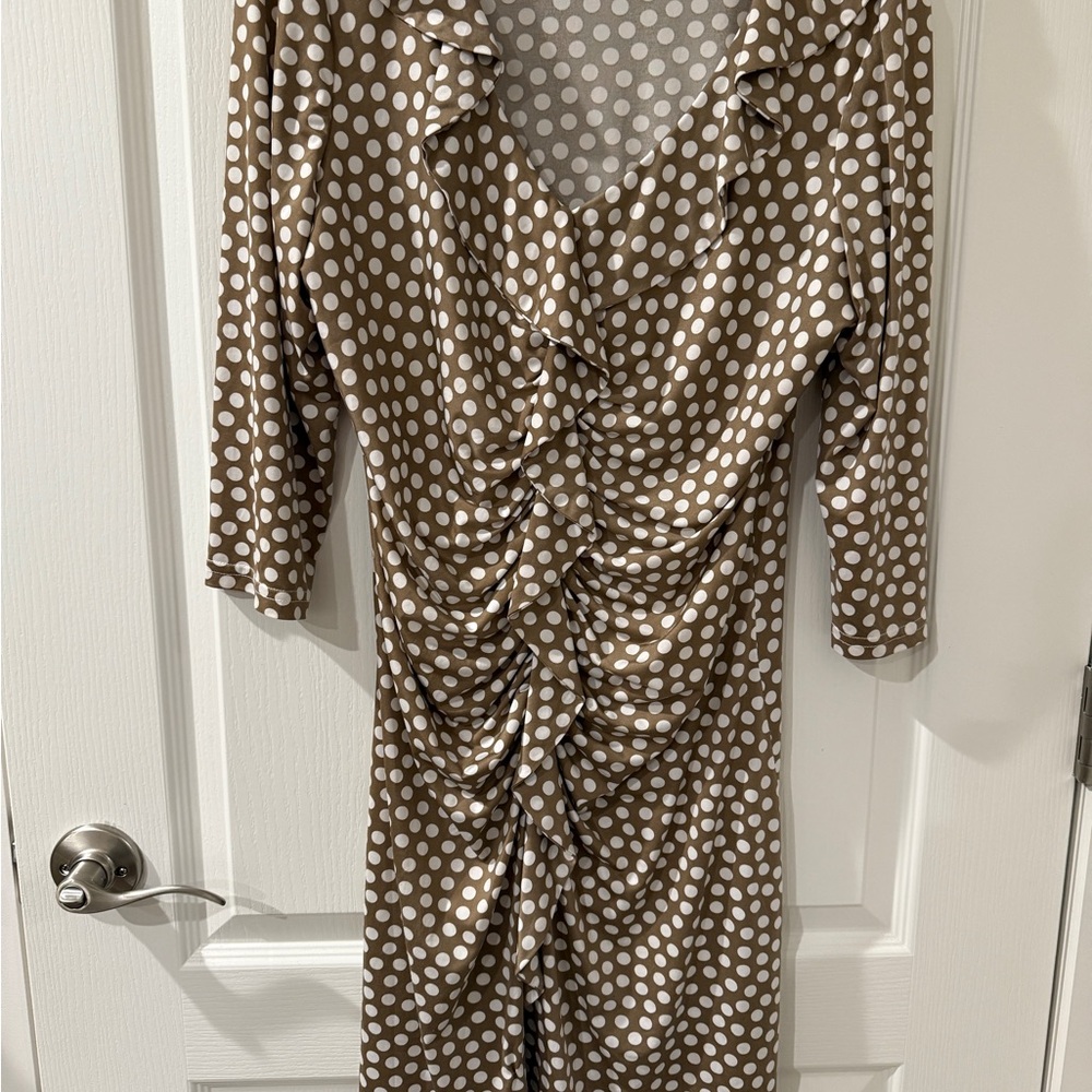 Cartise Polka Dot Ruffle Dress - Brown and White